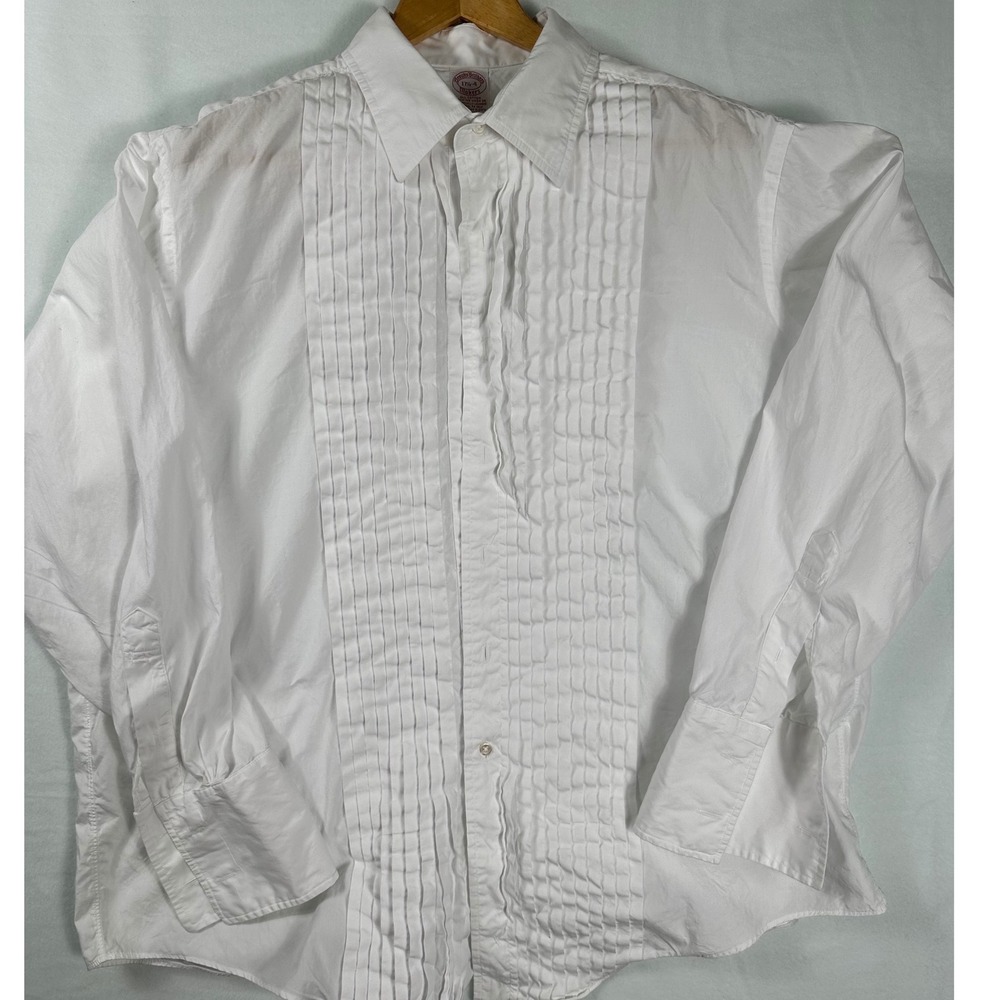 Brooks Brothers Makers White Pleated Tuxedo Dress Shirt Mens 17 1/2 - 4